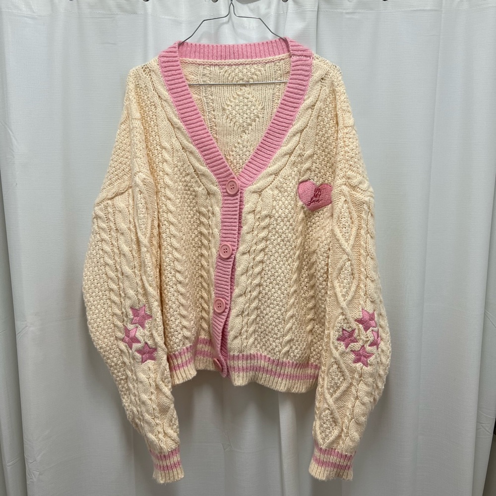 Pink and Cream Cable Knit Sweater